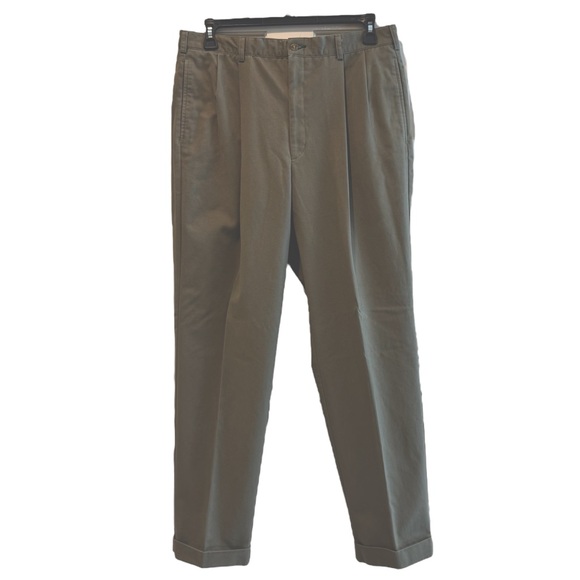 Tommy Hilfiger Other - Tommy Hilfiger Dress Pants Offset Buttons Straight Leg Khaki Green Size 34 x‎ 31